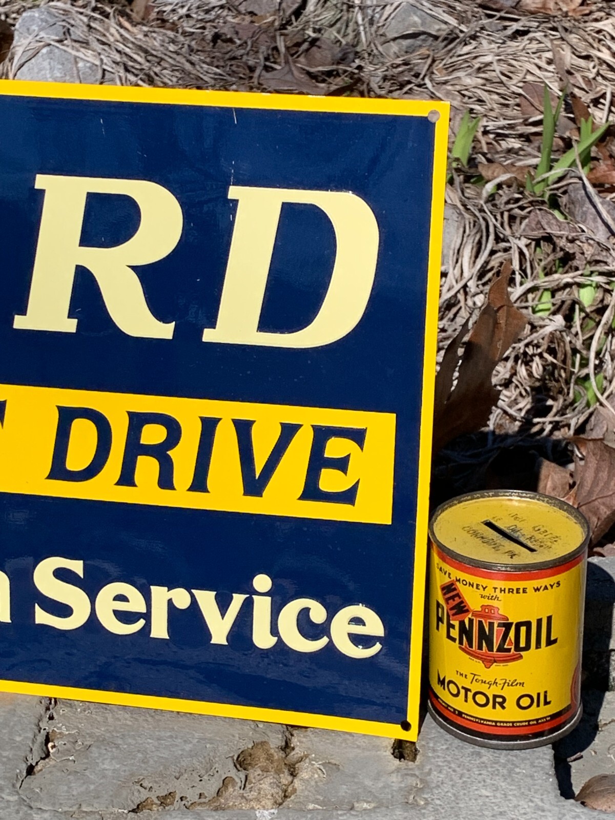 VINTAGE (CORD FRONT DRIVE SALES & SERVICE” EMBOSSED METAL SIGN, (11″x 8.5″) NICE