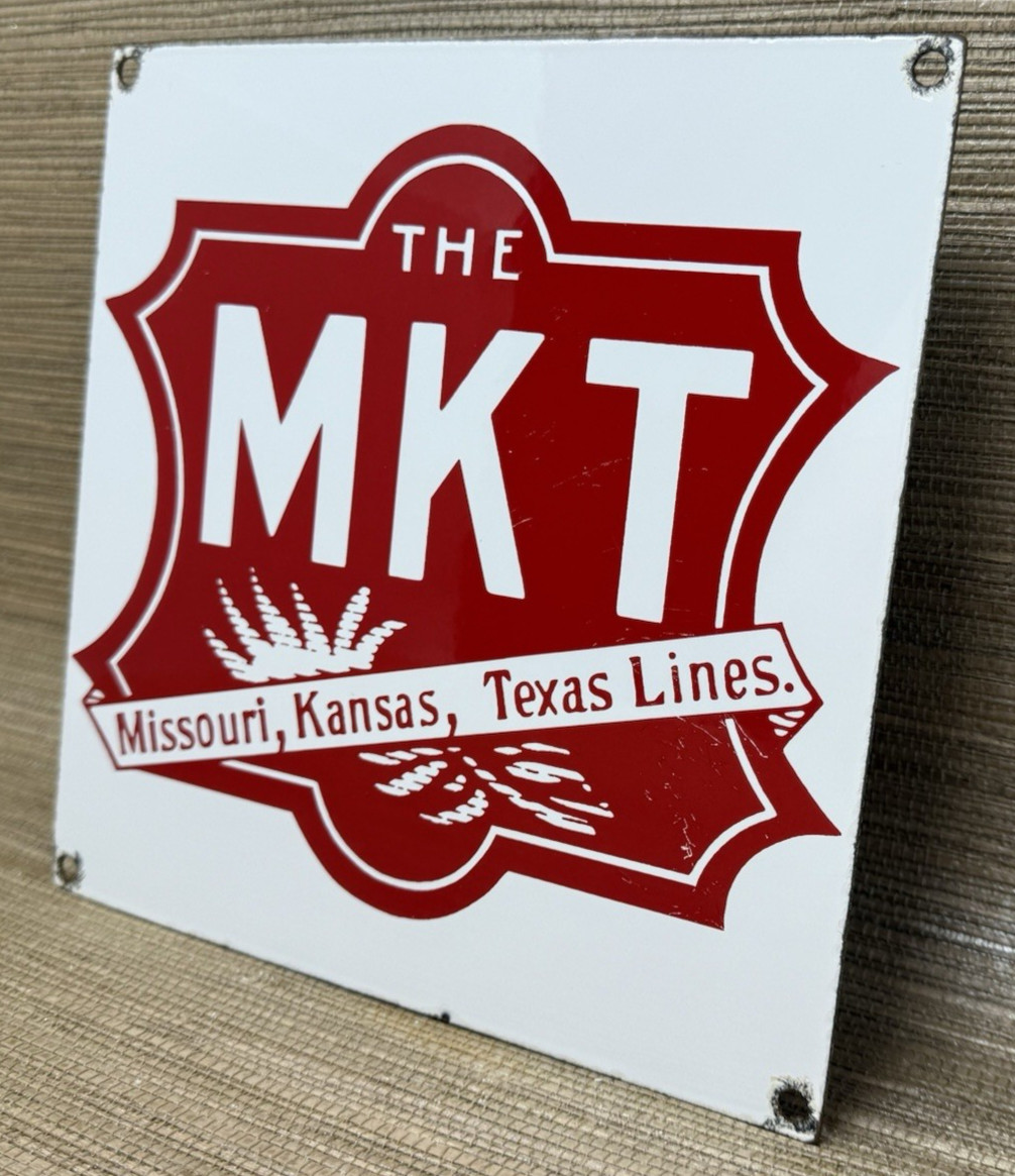 VINTAGE MISSOURI KANSAS TEXAS LINES PORCELAIN SIGN TRAIN STATION GAS OIL RAILWAY