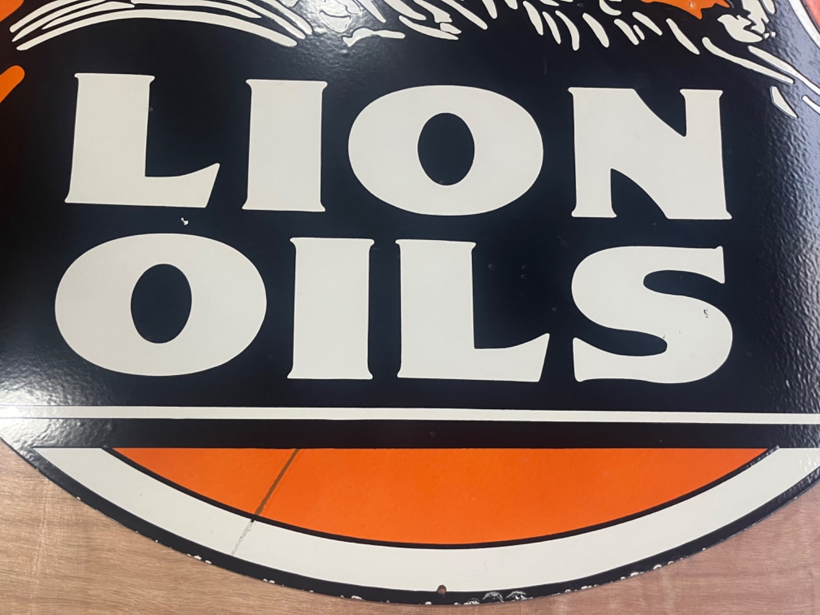 Lion Oils Porcelain Enamel Gas & Oil Sign 48×48″ DSP.