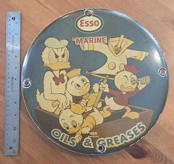 Donald & Nephews Esso Marine Oils & Greases Metal Porcelain Enamel Sign 12″ inch