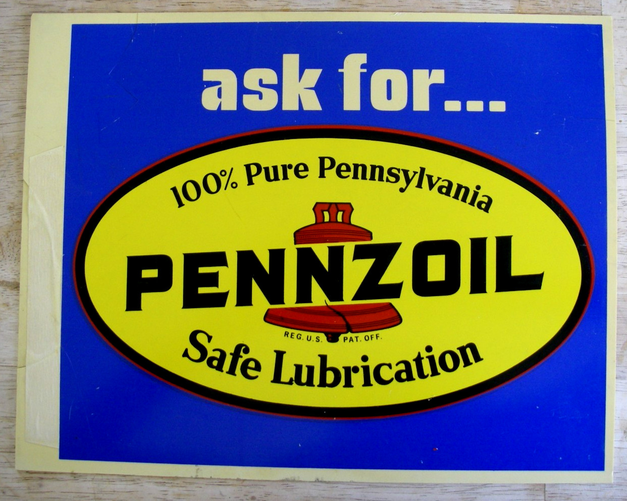 VINTAGE Sign Gas Station Oil ASK FOR PENNZOIL Double Sided Plastic 13 x 10″