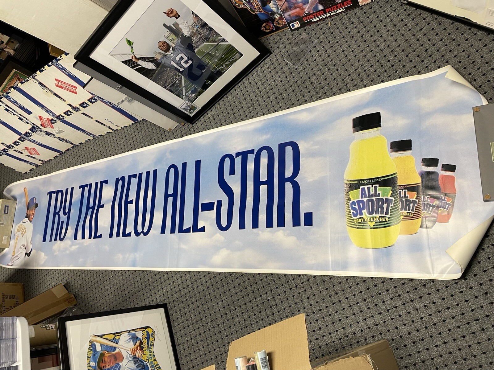 Griffey Jr 1990’s BUS Sign All Sport Drink Peel & Stick 30” X 12’ Long Sign! New