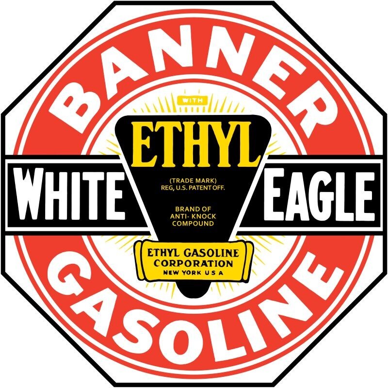 Banner White Eagle Gasoline w. Ethyl NEW Sign: 28″ Dia. Diecut USA Steel XL Size