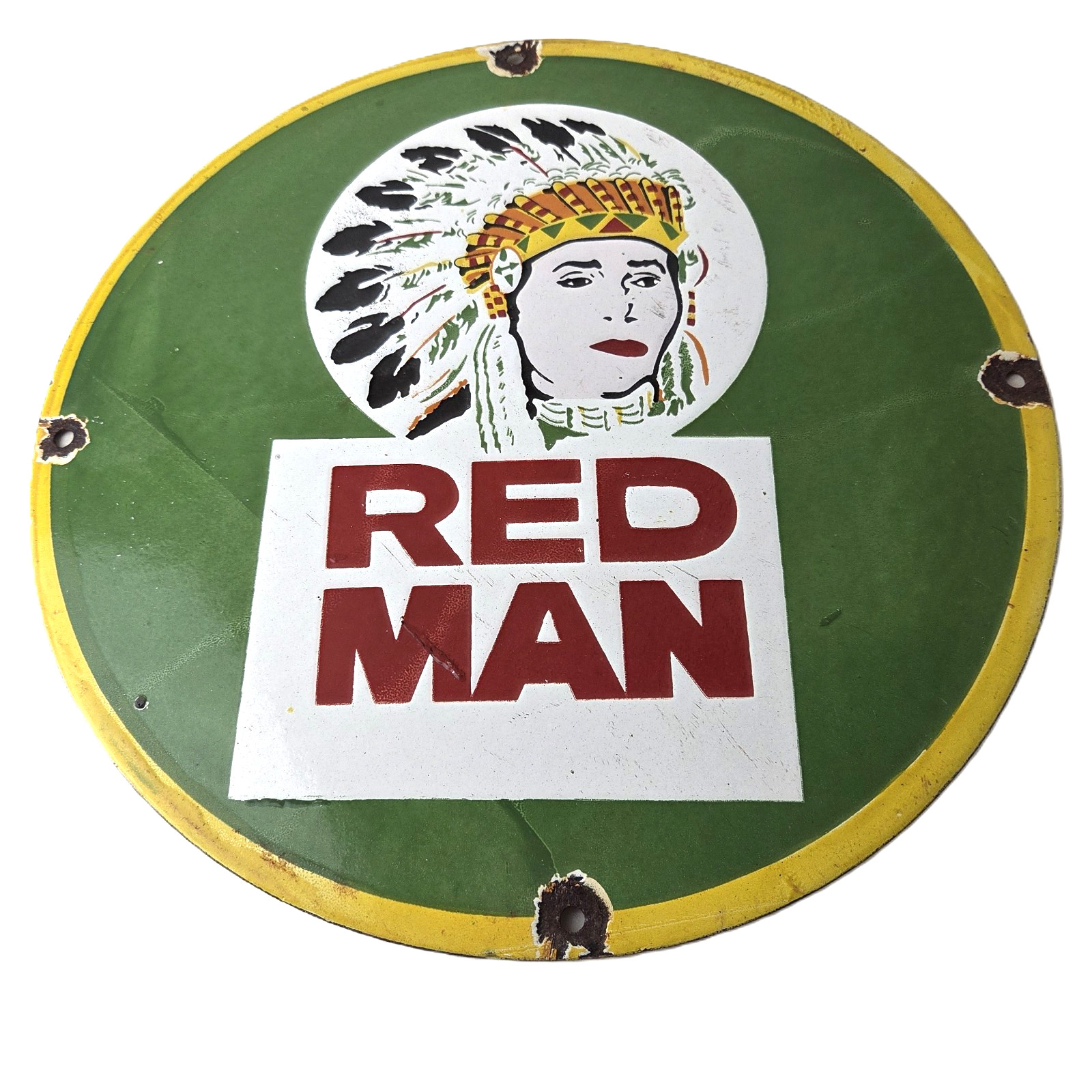 Vintage Tobacco Sign – Porcelain Red Man Chew Gas Pump Display Sign