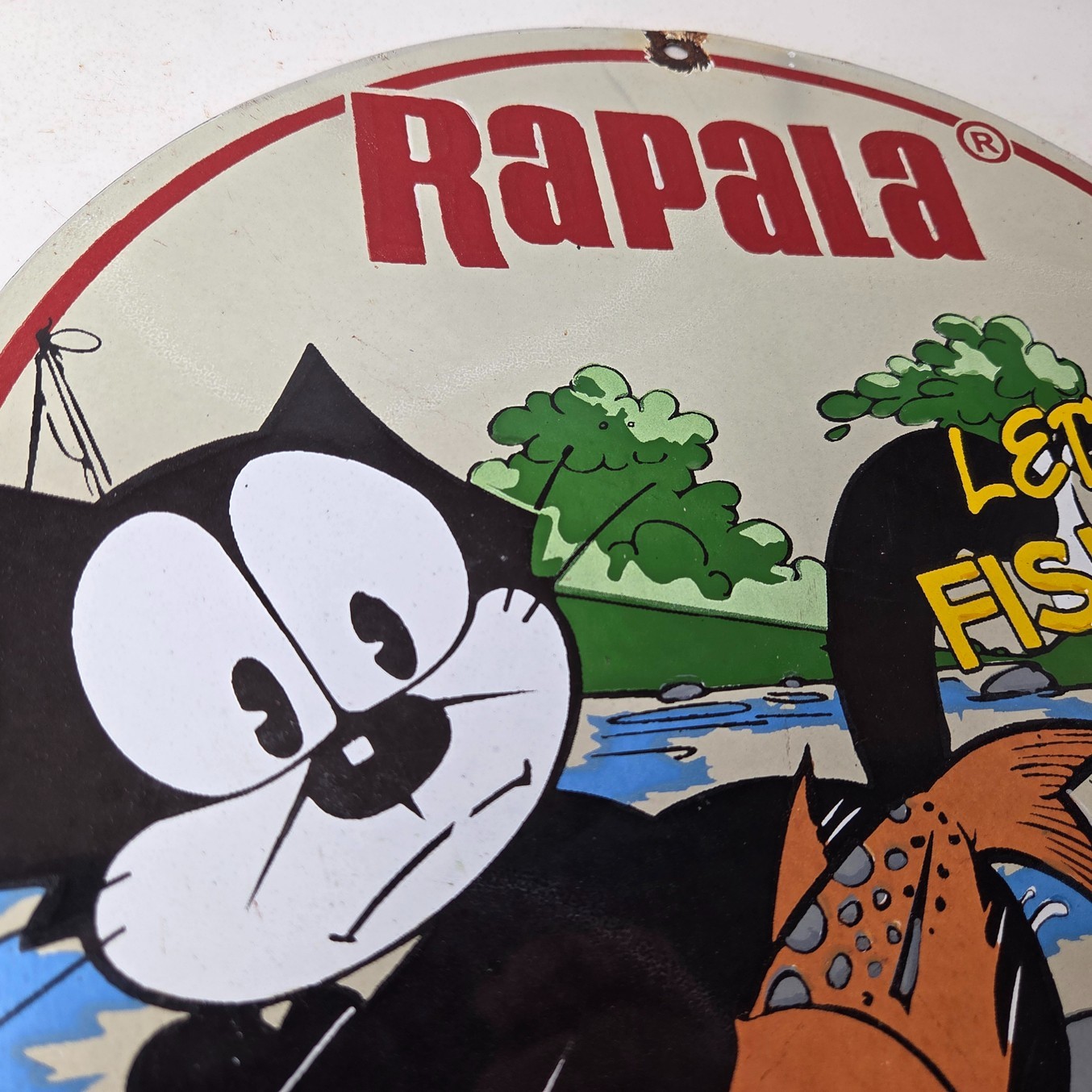 Vintage Rapala Fishing Lures Sign – Felix the Cat Porcelain Gas Pump Plate Sign