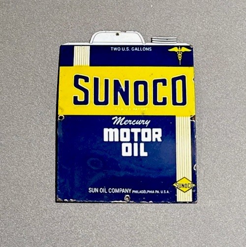 VINTAGE 12” SUNOCO MOTOR GASOLINE CAN PORCELAIN SIGN CAR GAS TRUCK MOTORCYCLE