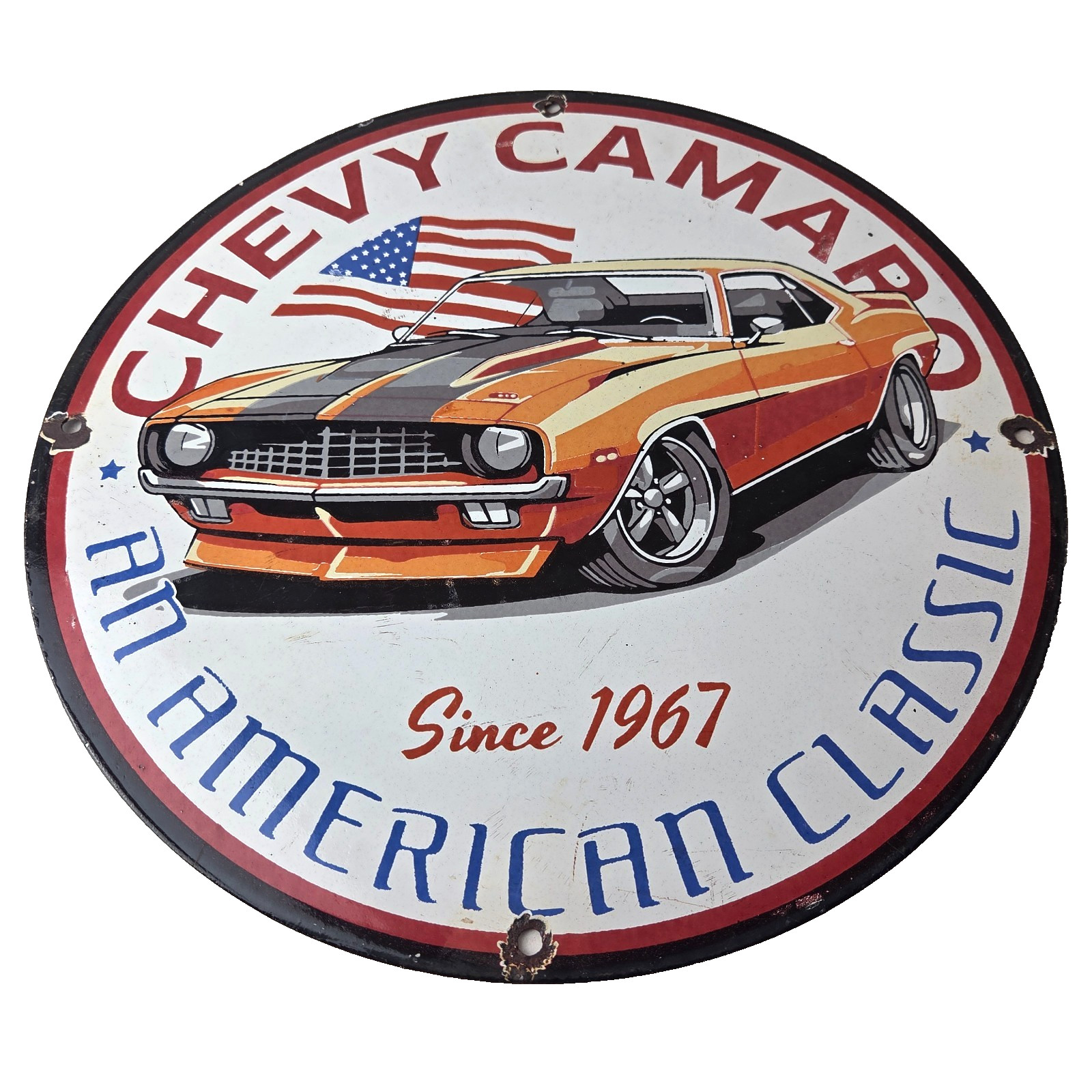 Vintage Chevrolet Sign – Chevy Camaro Automobile Gas Pump Porcelain Ad Sign