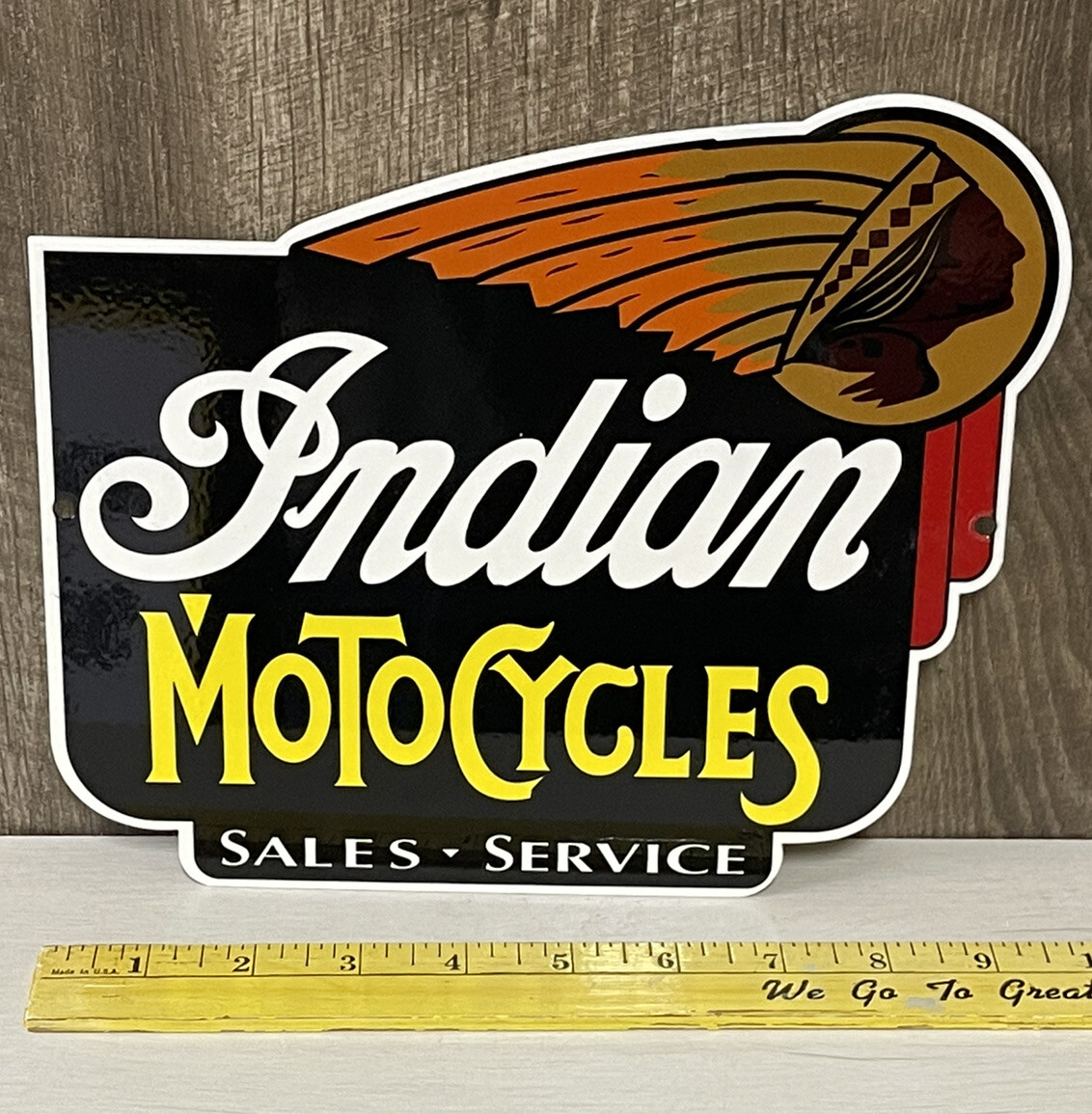 Indian Motorcycle Metal Sign Sales Service Chief Dealer Motor Oil Gas Garage