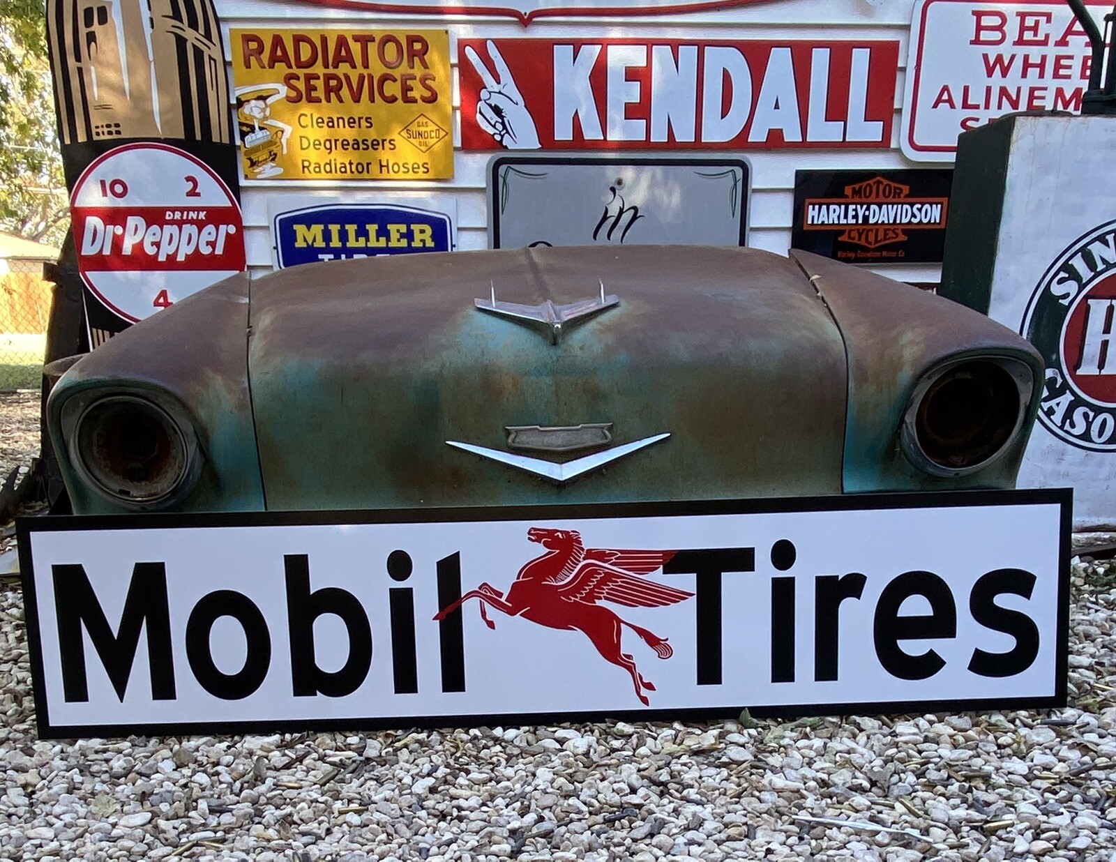 Antique Vintage Old Style Mobil Tires Service Station Sign !!