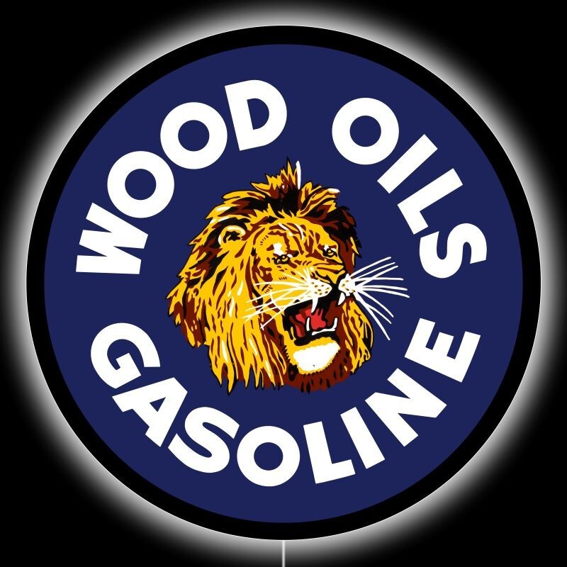 Wood Oils & Gasoline – Lion Theme NEW LED Hanging Lighted Sign: 23″ Dia. Round