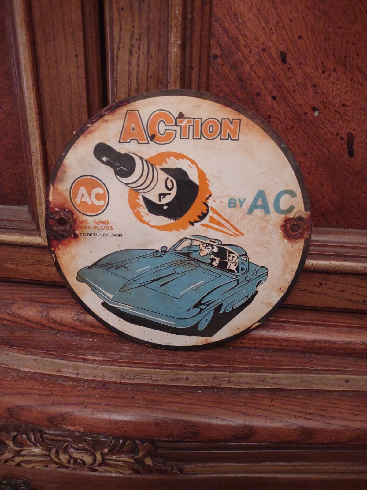 Vintage Rare Ac Spark Plug Sign – AC Fire Ring Service Station Porcelain Metal