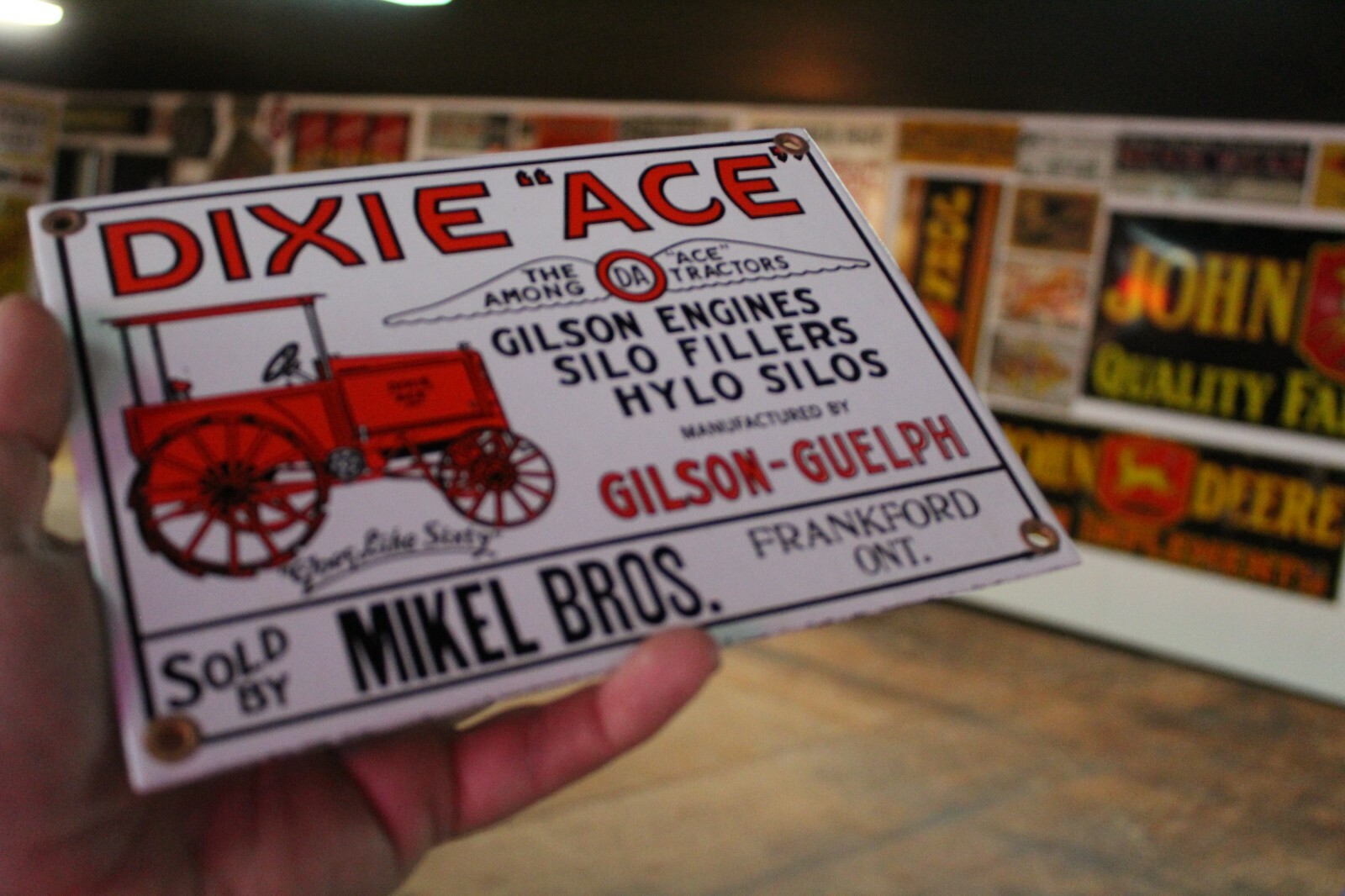 DIXIE ACE TRACTOR GILSON ENGINE FARM SIGN PORCELAIN METAL SIGN FEED SEED SILO IH