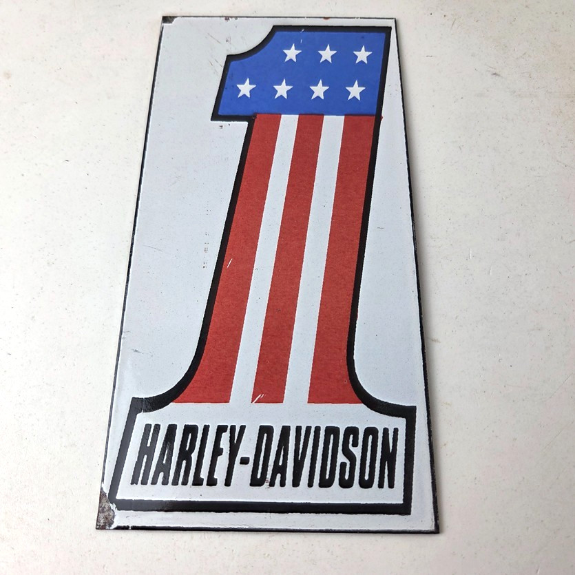 Vintage Harley Davidson Motorcycles Sign – Number One USA American Flag Gas Sign