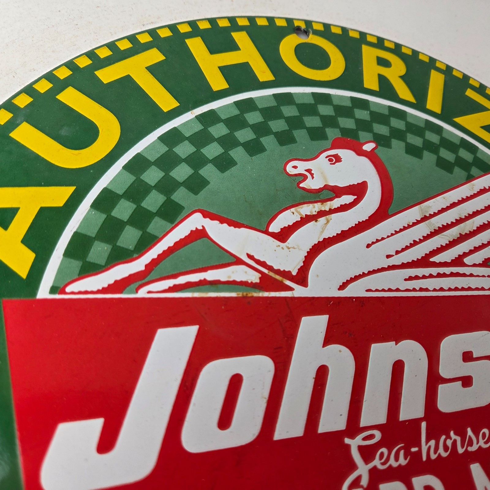 Vintage Johnson Sea-Horse Sign – Porcelain Authorized Service Sign