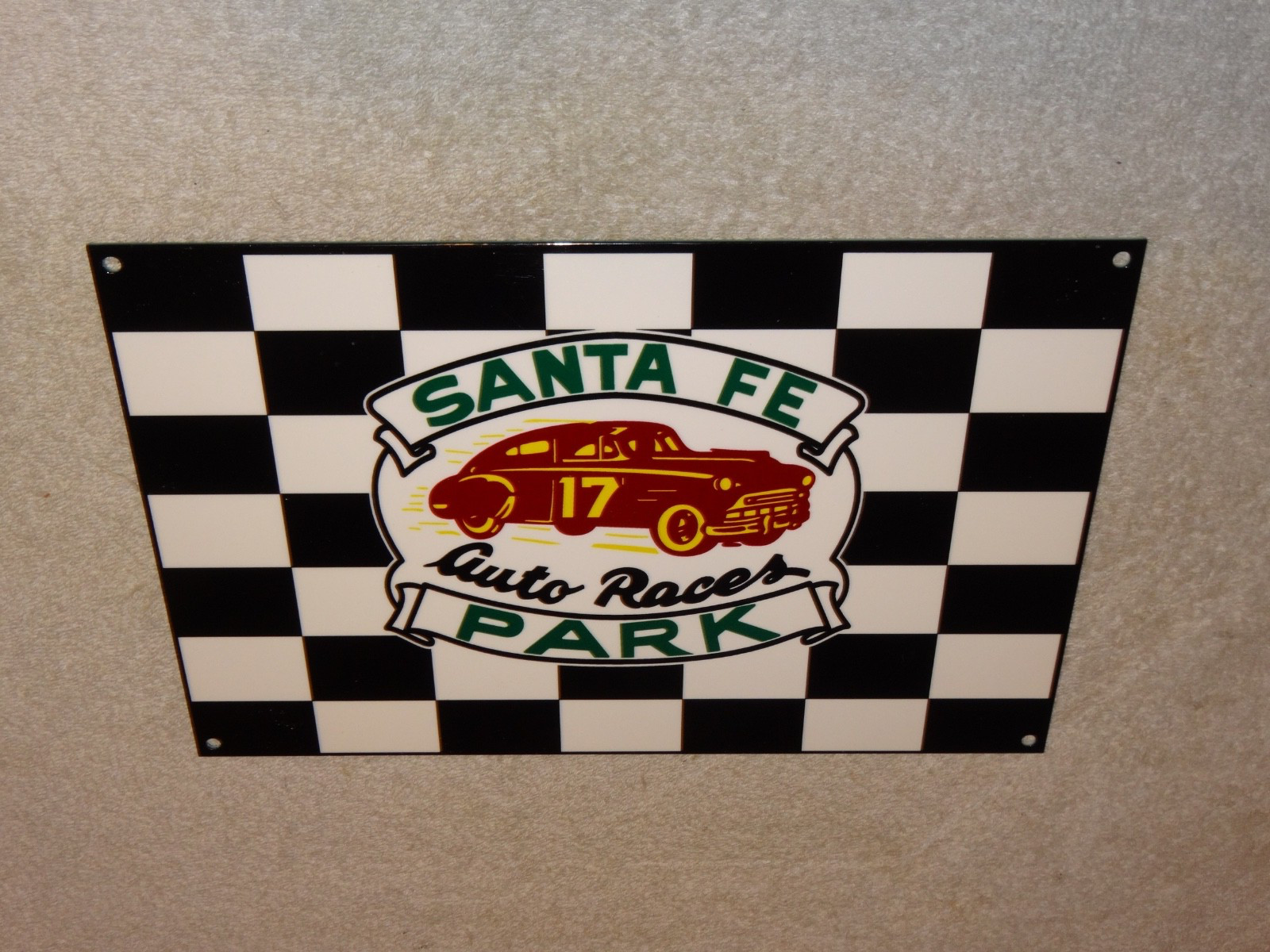 VINTAGE SANTA FE SPEEDWAY AUTO CAR, TRUCK RACES CHICAGO METAL GASOLINE OIL SIGN