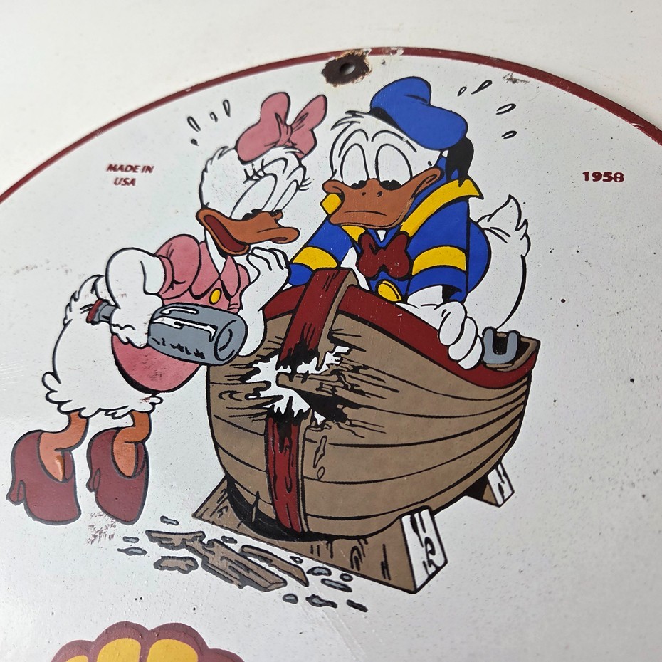 Vintage Boat Shell Gasoline Sign – Walt Disney Old Wooden Boat Gas Oil Pump Sign