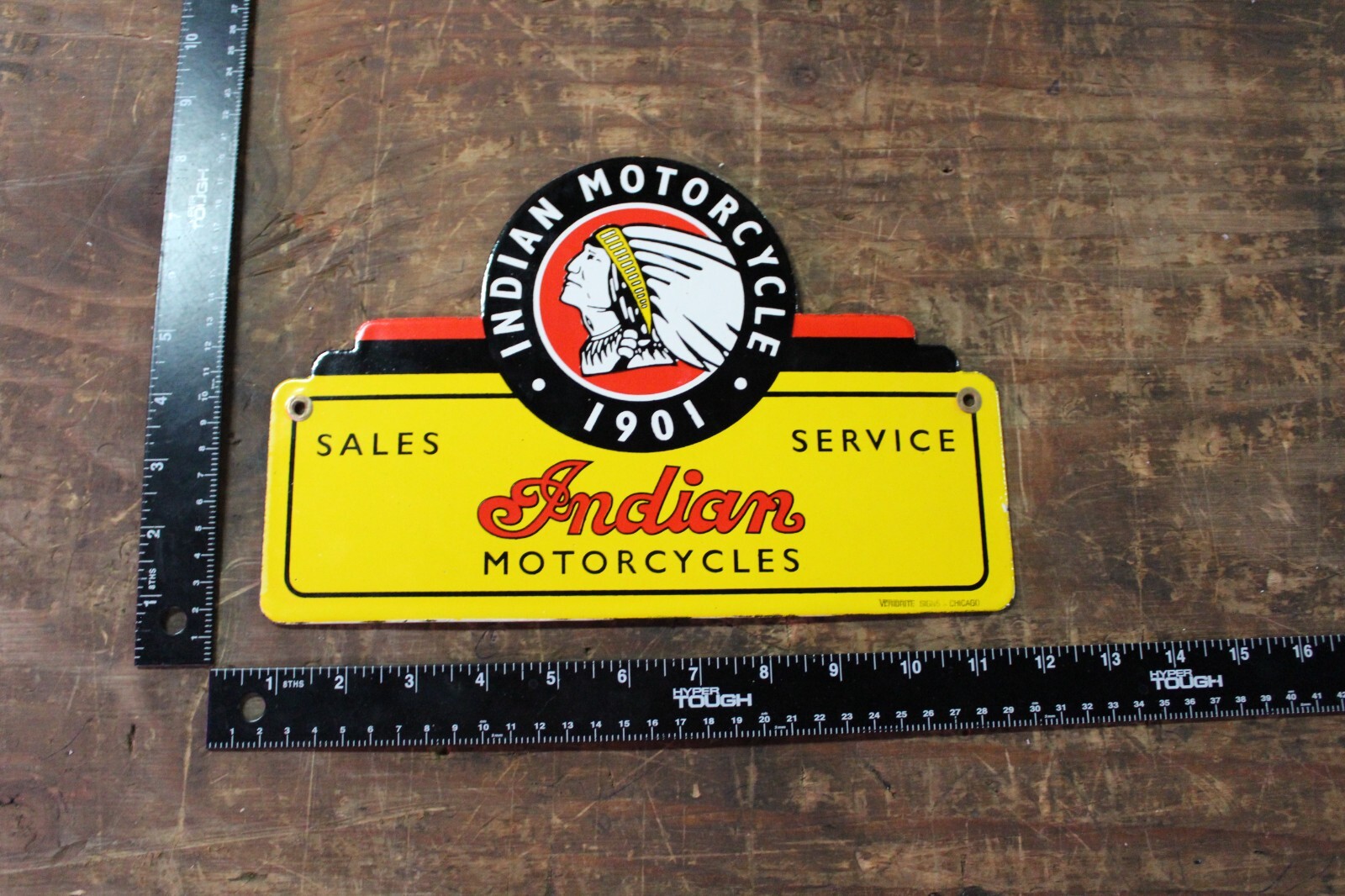 INDIAN MOTORCYCLE DEALER SALES SERVICE PORCEALIN METAL SIGN HARLEY GAS OIL FORD