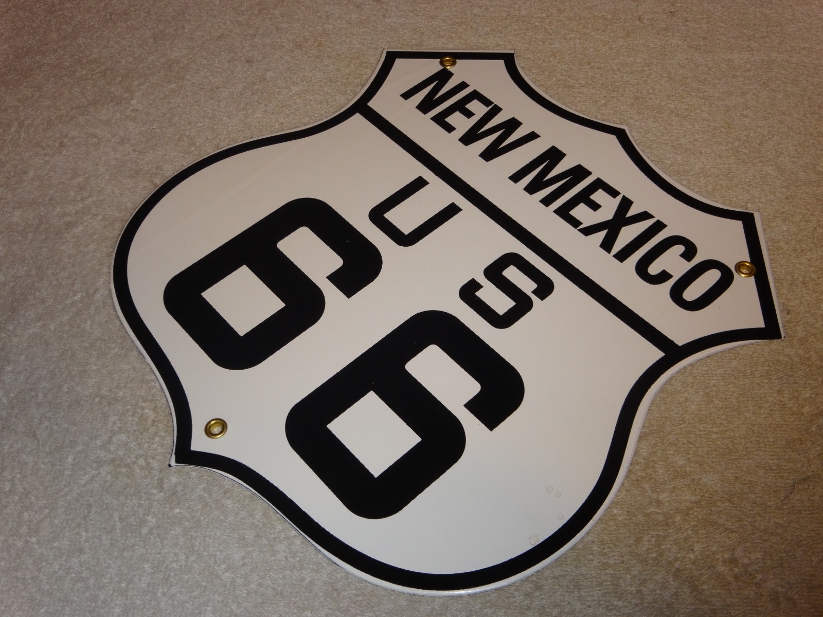 VINTAGE NEW MEXICO US ROUTE 66 U.S. 11 3/4″ PORCELAIN METAL GASOLINE & OIL SIGN