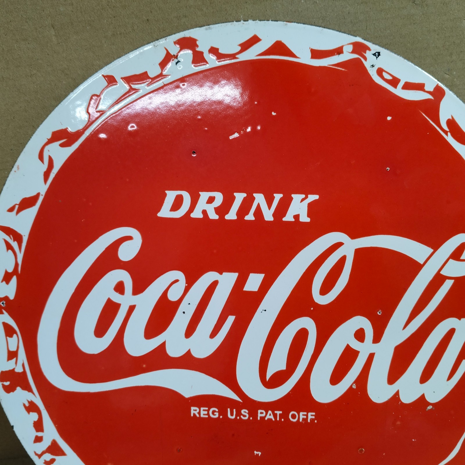 Drink Coca Cola Porcelain Enamel Sign 19.5 x 17 Inches 2 Sided