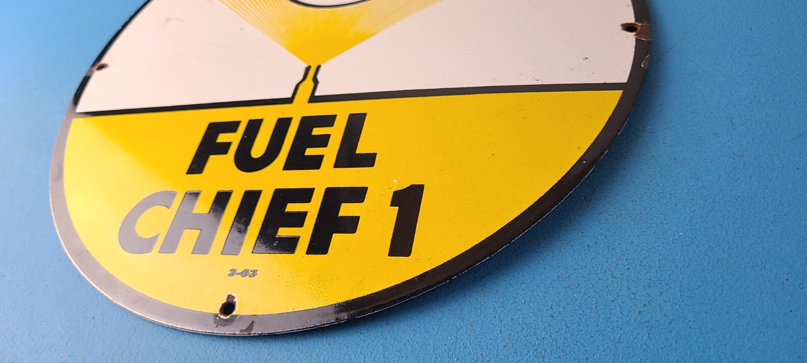Vintage Texaco Gasoline Sign – 12″ Fuel Chief 1 Gas Pump Plate Porcelain Sign