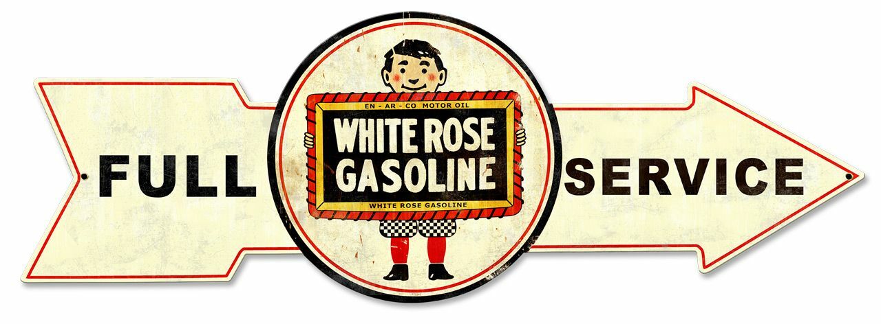 WHITE ROSE FULL SERVICE ARROW 32″ HEAVY DUTY USA MADE METAL GAS ADVERTISING SIGN