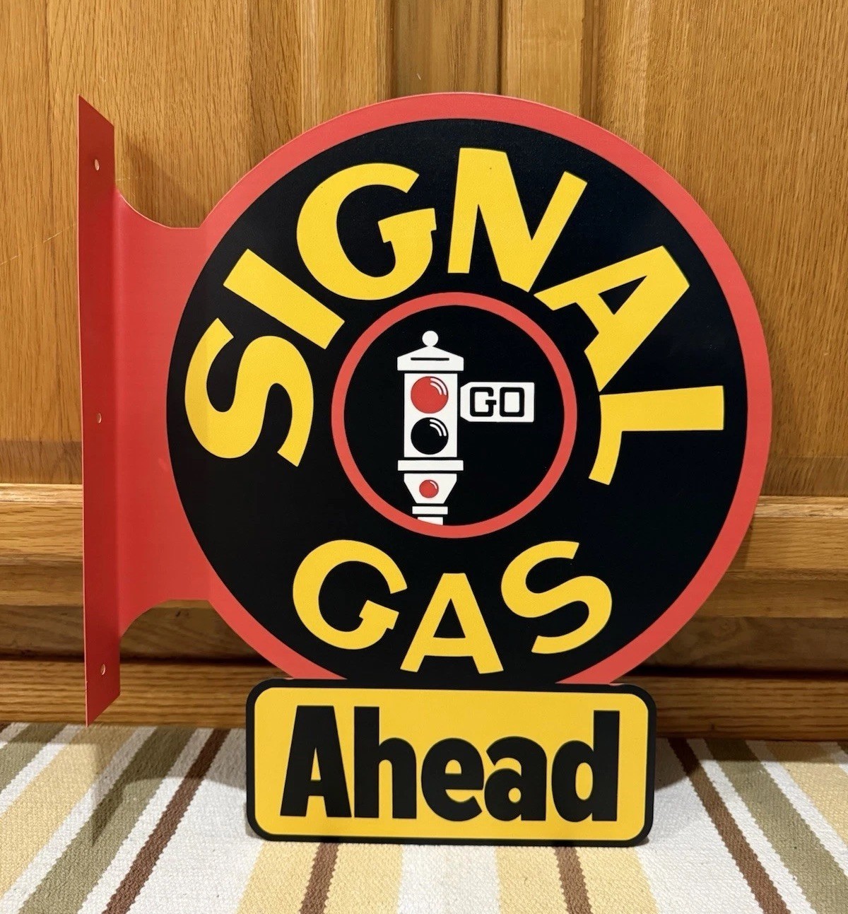 Signal Gasoline Ahead Flange Sign Oil Garage Vintage Style Wall Decor