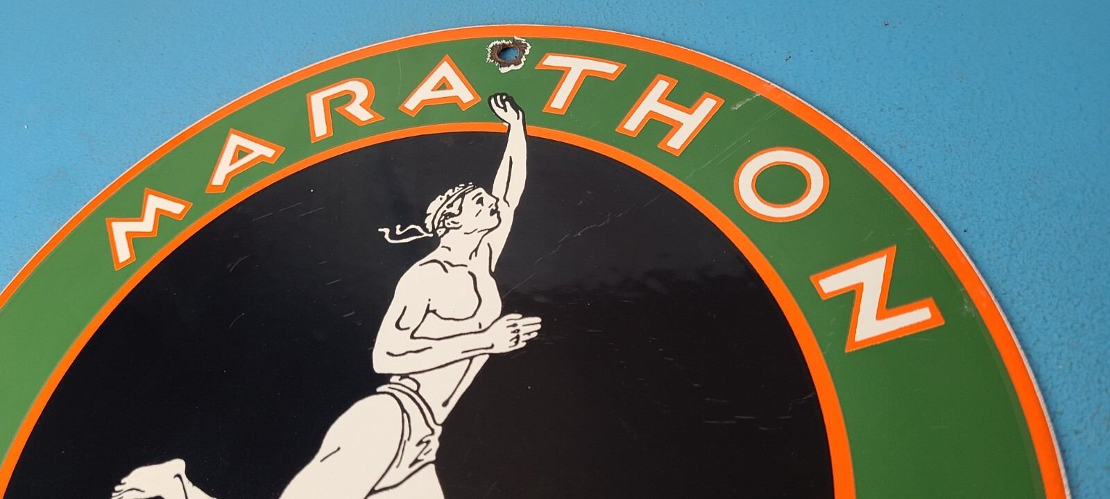 Vintage Marathon Products Sign – Gasoline Gas Motor Oil Pump Shop Porcelain Sign