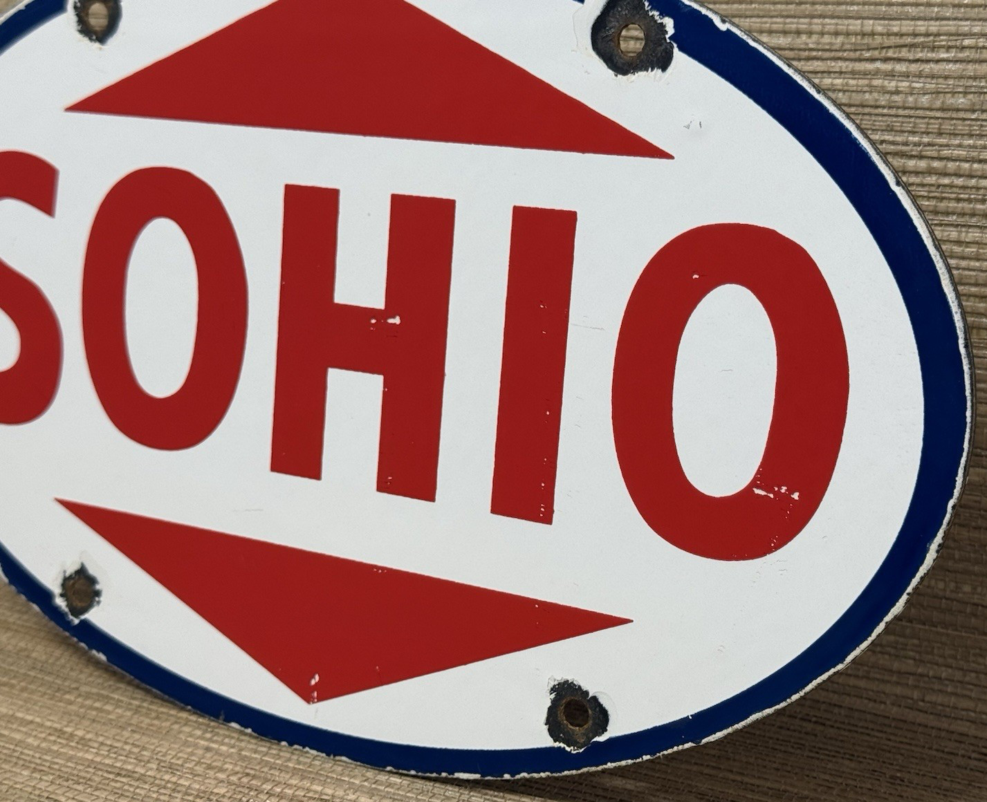 VINTAGE SOHIO GASOLINE PORCELAIN SIGN GAS STATION MOTOR OIL PUMP PLATE ESSO