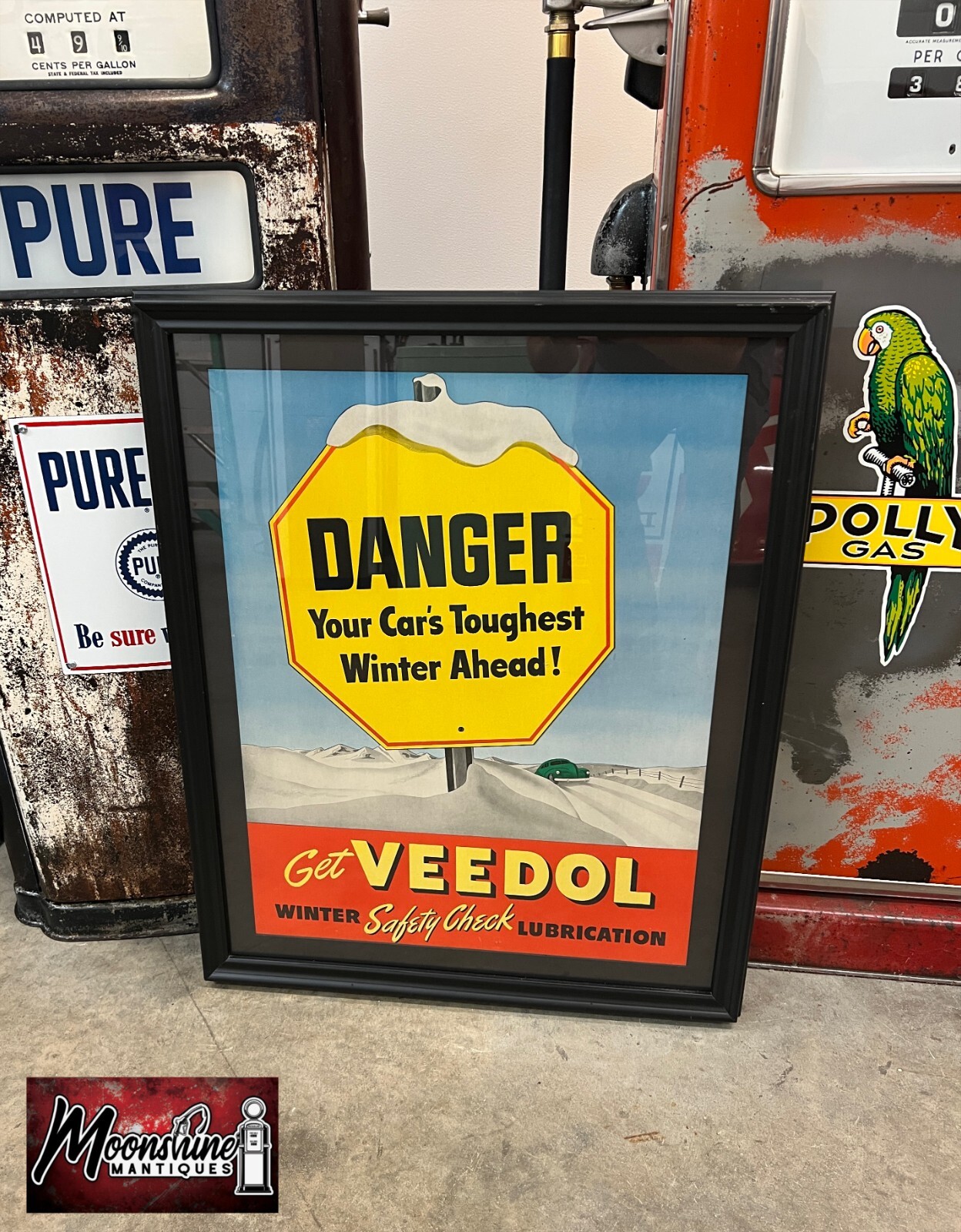 Vtg. 1940’s VEEDOL Motor Oil Framed Advertising Sign