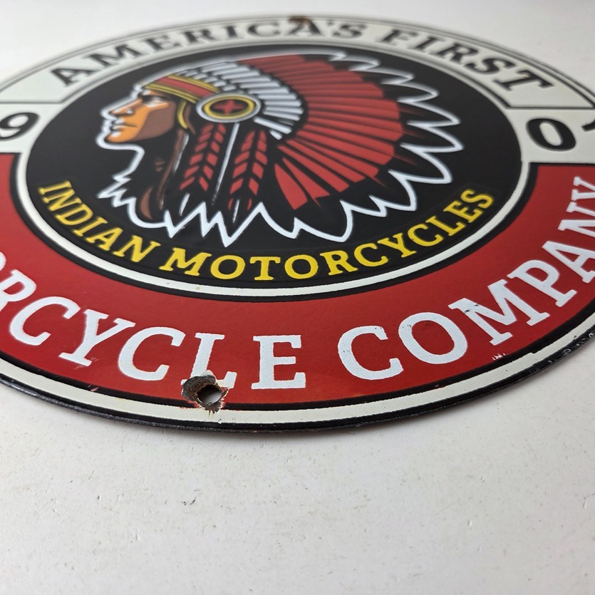 Vintage Indian Motorcycles Porcelain Sign – Americas First Sales Gas Pump Sign