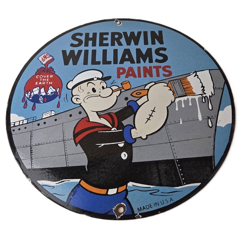 Vintage Sherwin Williams Sign – Paint Brush Painting Gas Pump Porcelain Sign