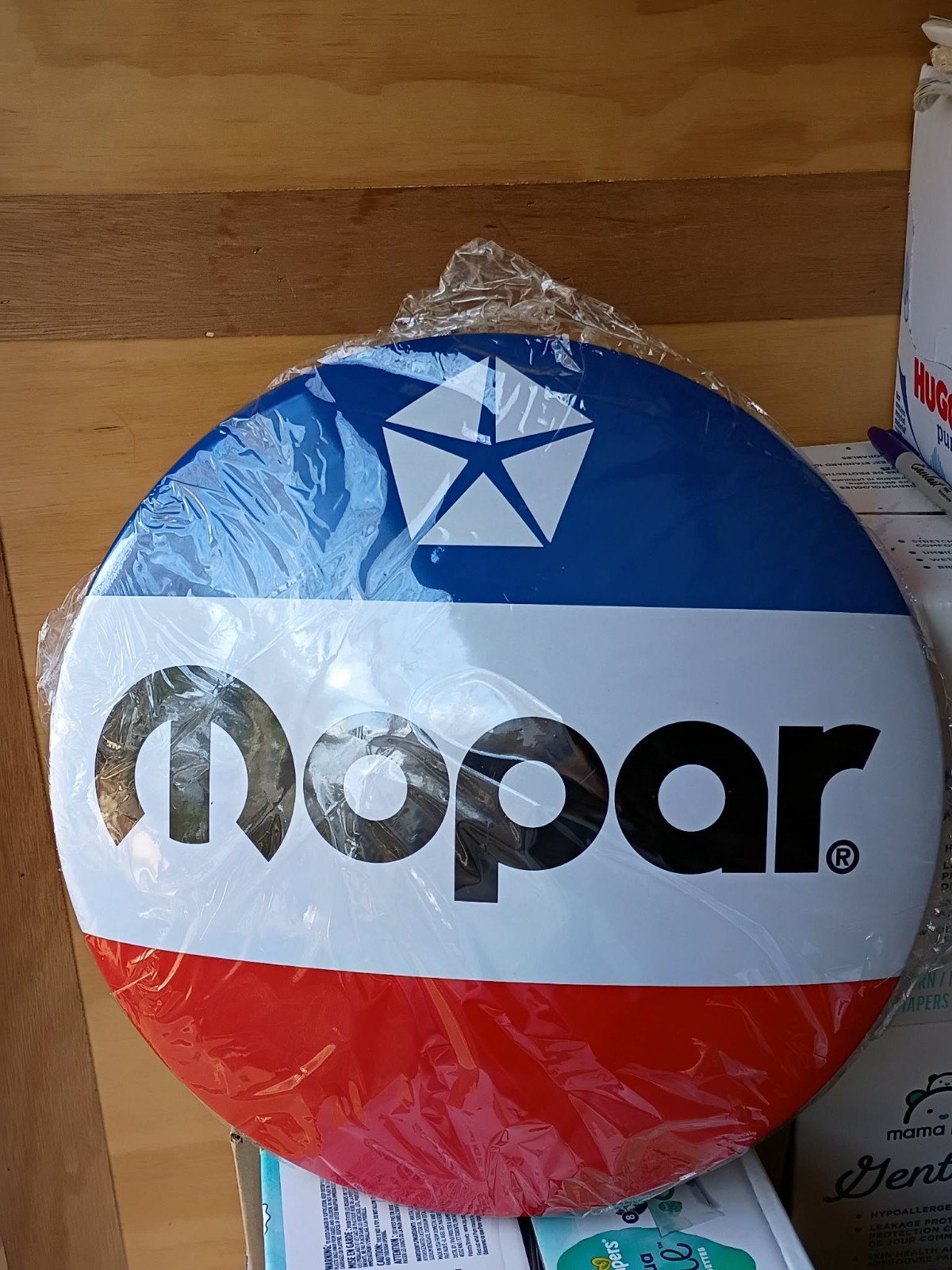 16 inch Mopar Red White and Blue dome Metal Sign