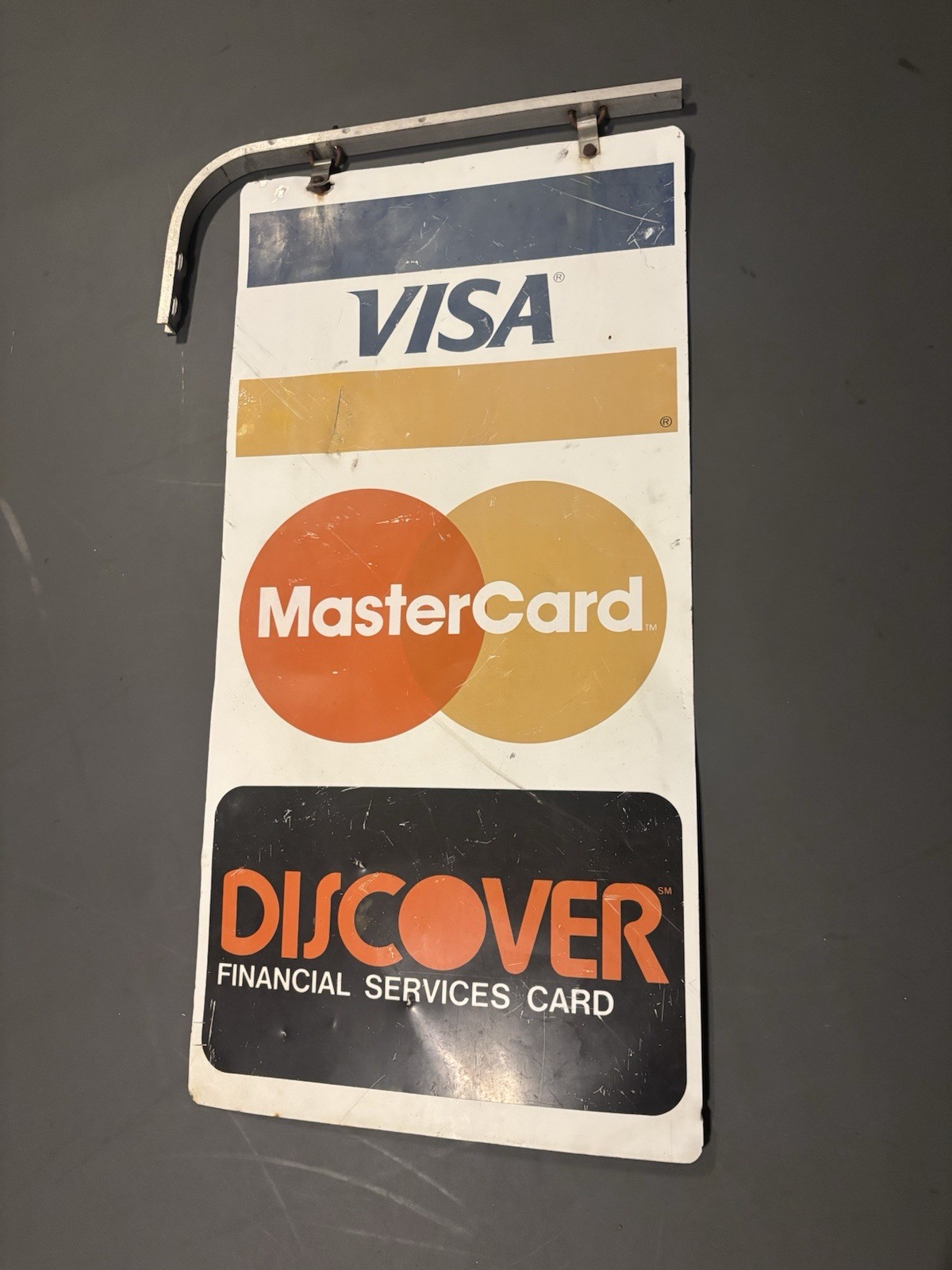Vintage Gas Station Auto Repair Store Shop Visa Mastercard Discover Metal Sign
