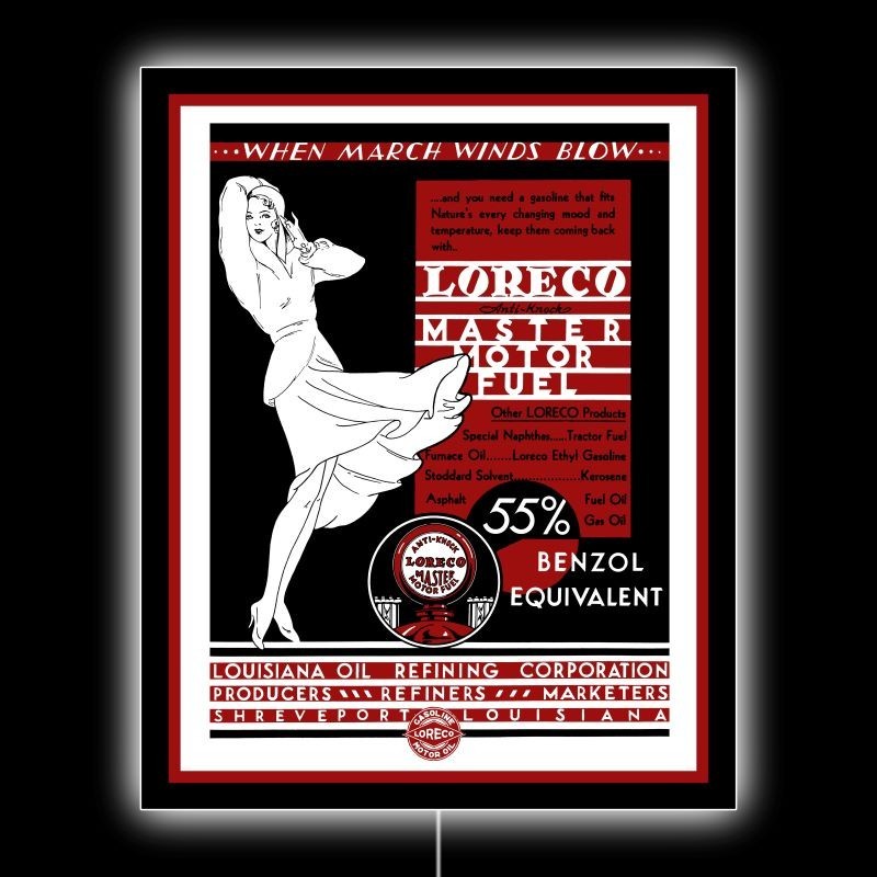 1931 LORECO of Shreveport Master Motor Fuel NEW LED Hanging Lighted Sign: 18×23″