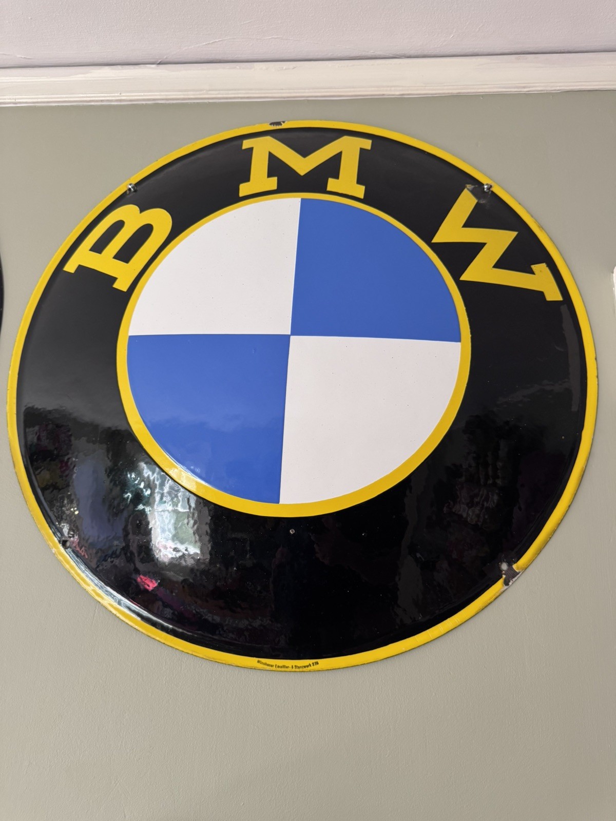 Original BMW Motorcycle Dealership Porcelain Sign Convex TAC Authenticated