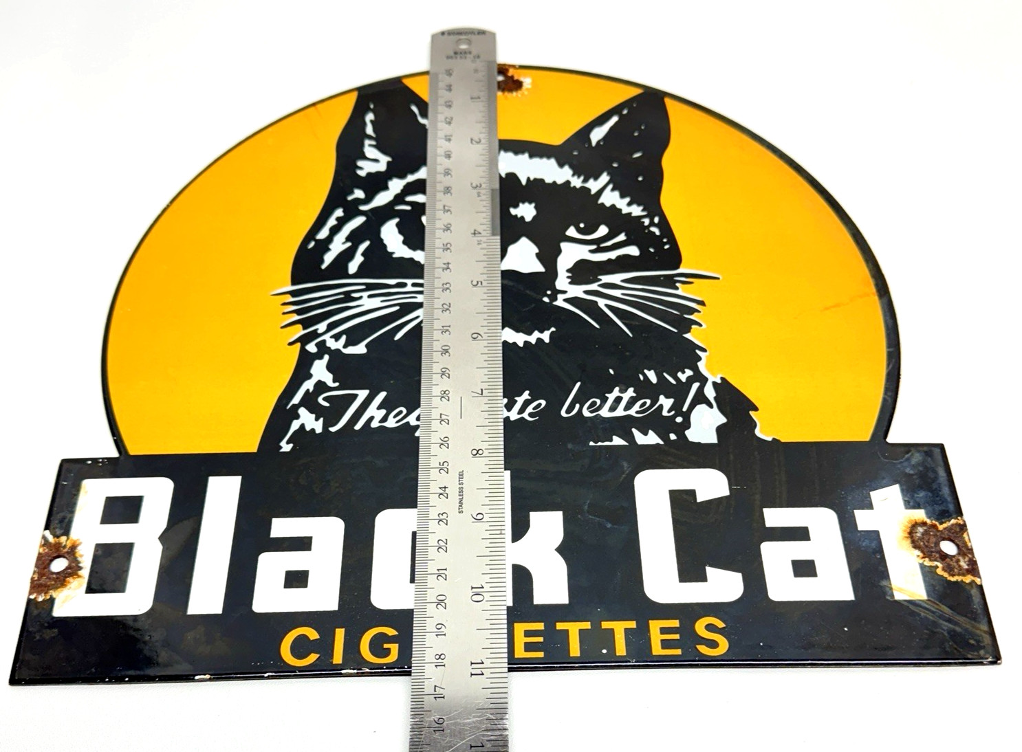 Black Cat Cigarettes – Vintage Porcelain Sign – Service Station Advertisement