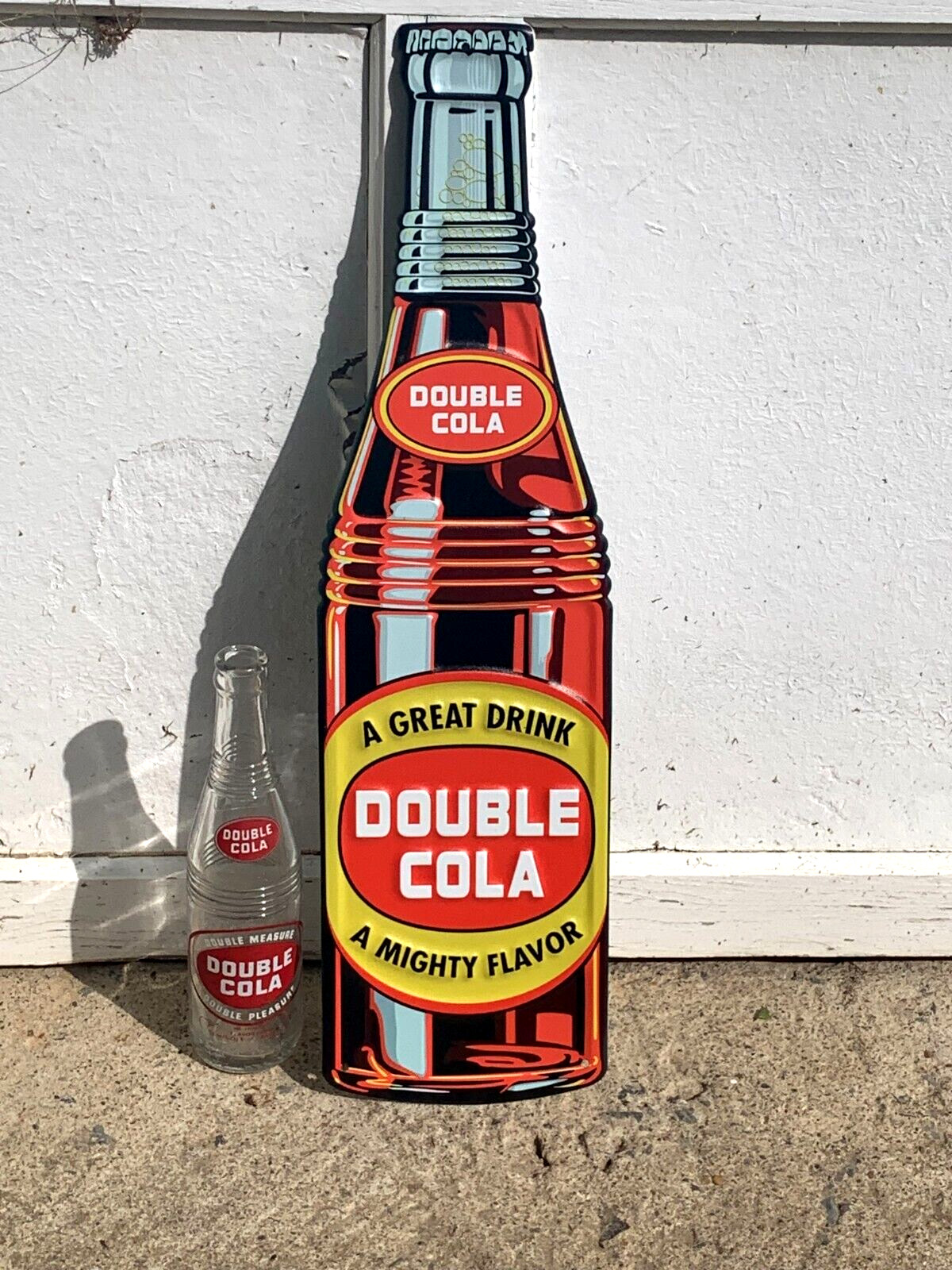 “DOUBLE COLA” EMBOSSED METAL ADVERTISING SIGN, (22″x 6″) GREAT SIGN, EXC COND