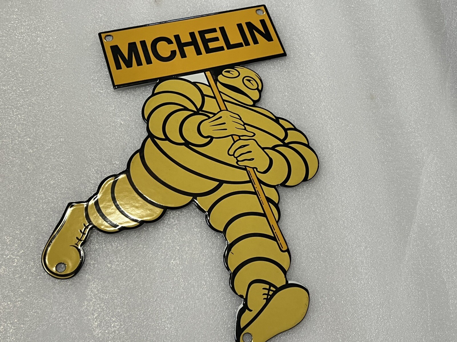 11” Die Cut Michelin Tires Man PORCELAIN ENAMEL SIGN OIL GAS