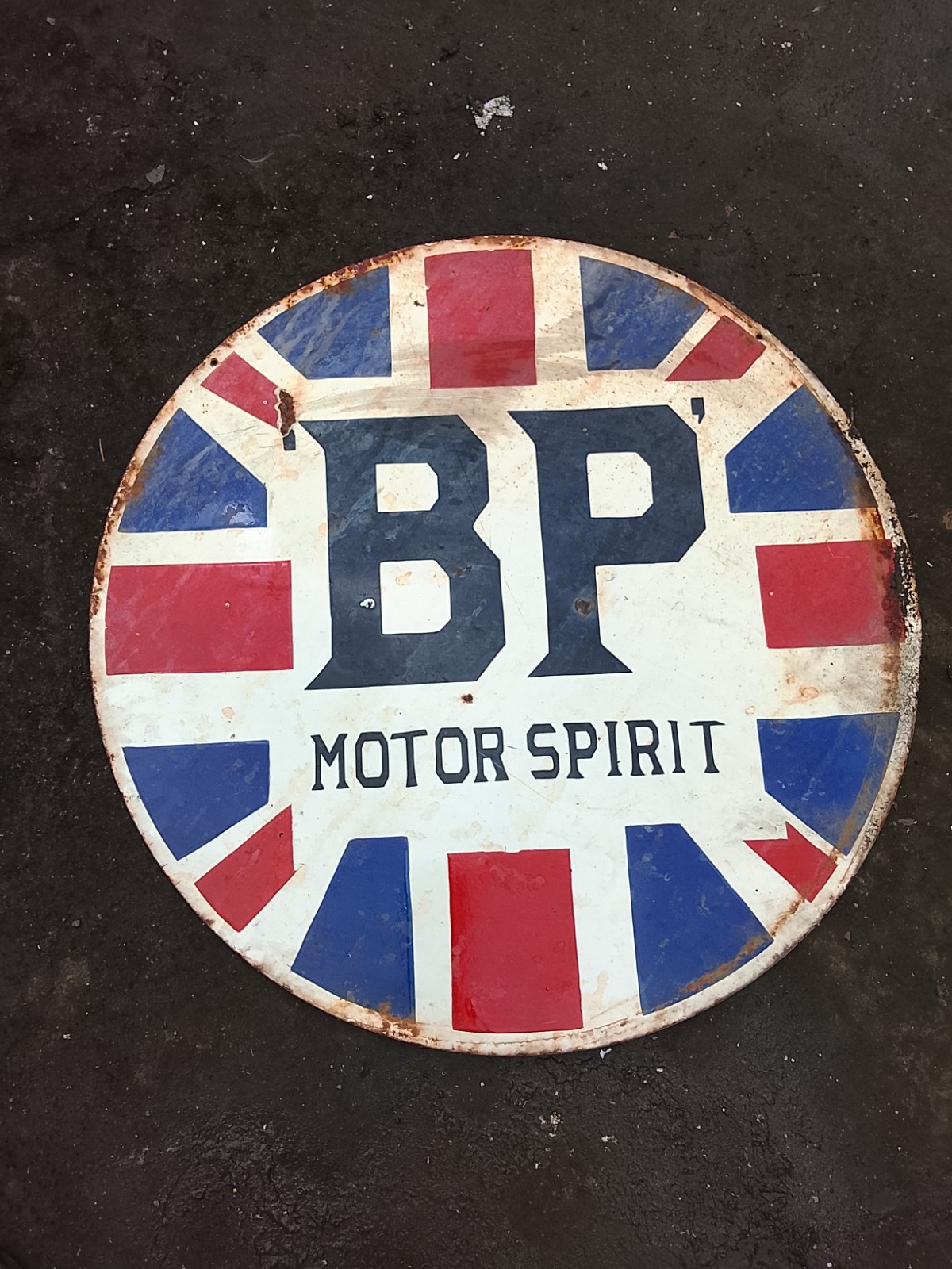 PORCELAIN BP MOTOR SPIRIT ENAMEL SIGN 30X30 INCHES DOUBLE SIDED