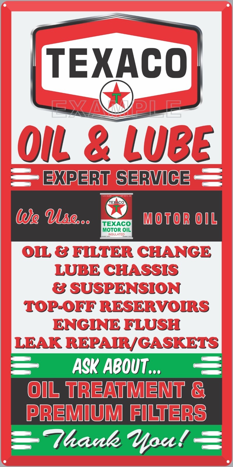 TEXACO LUBE OIL CHANGE SERVICE GAS STATION OLD SIGN REMAKE ALUMINUM SIZE OPTIONS