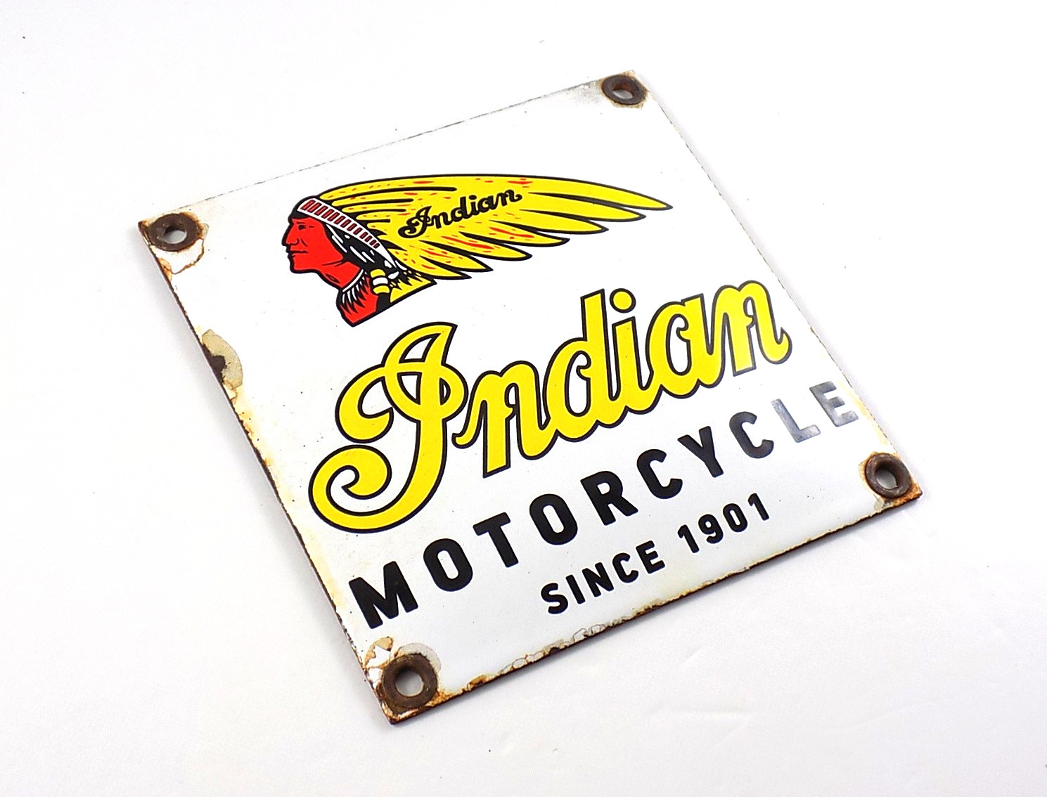VINTAGE INDIAN MOTORCYCLE PORCELAIN METAL SIGN 4″x4″ GAS BIG CHIEF OIL SCOUT 101