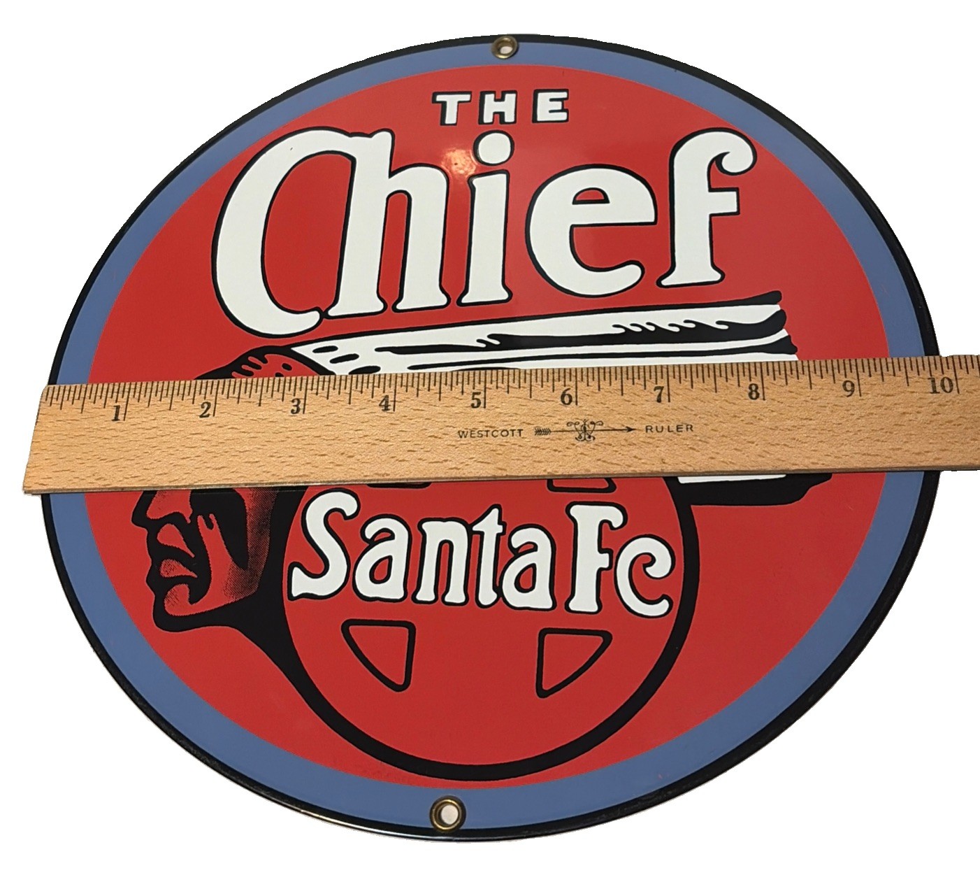 The Chief Santa Fe Porcelain Sign Ande Rooney Disney Sticker Car Oil Truck 1980s