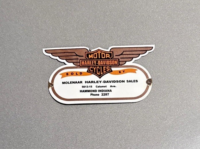 VINTAGE 12” HARLEY DAVIDSON CYCLE PORCELAIN SIGN CAR OIL GAS MOTORCYCLE TRUCK