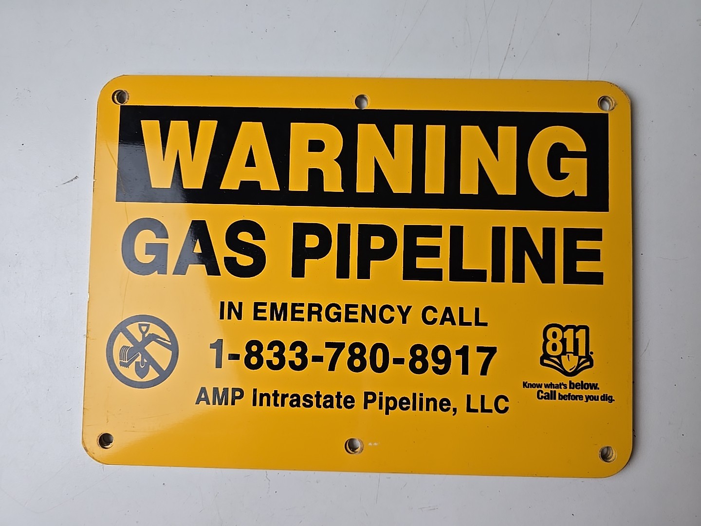 Metal Warning Gas Pipeline Double Sided Sign – Amp Intrastate Pipeline 11″ x 8″