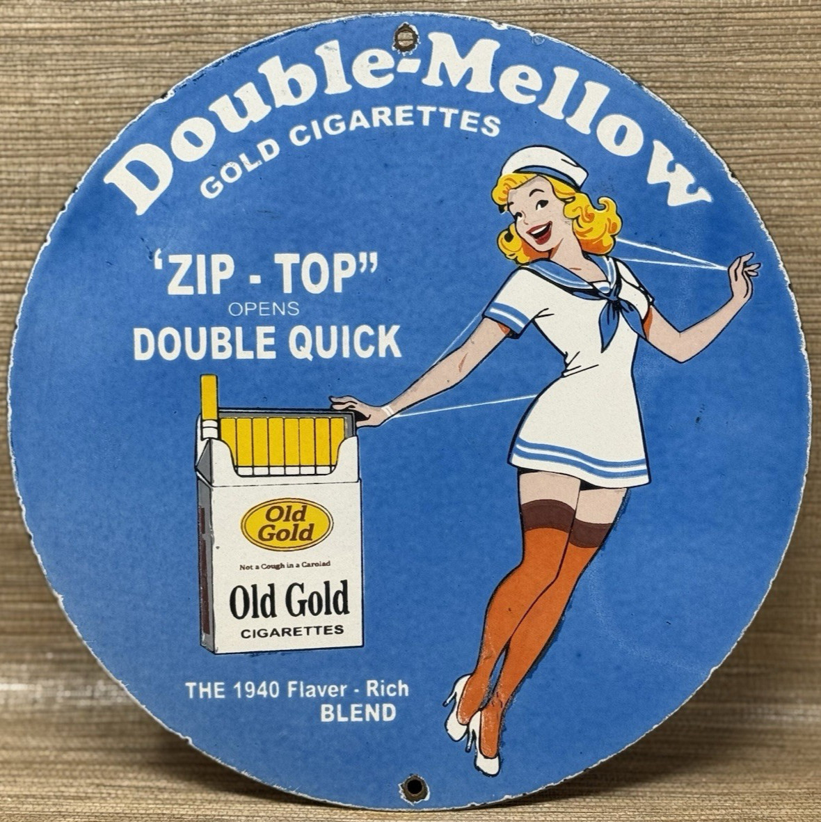 VINTAGE OLD GOLD CIGARETTES PORCELAIN SIGN PIN UP GAS STATION OIL CAMEL MARLBORO