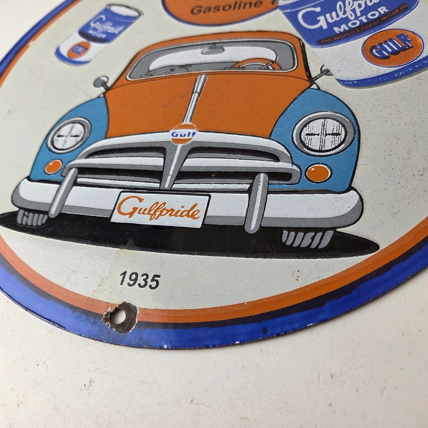 Vintage Volkswagen Bug Gulf Gasoline Sign – Gas Pump Station Porcelain Sign