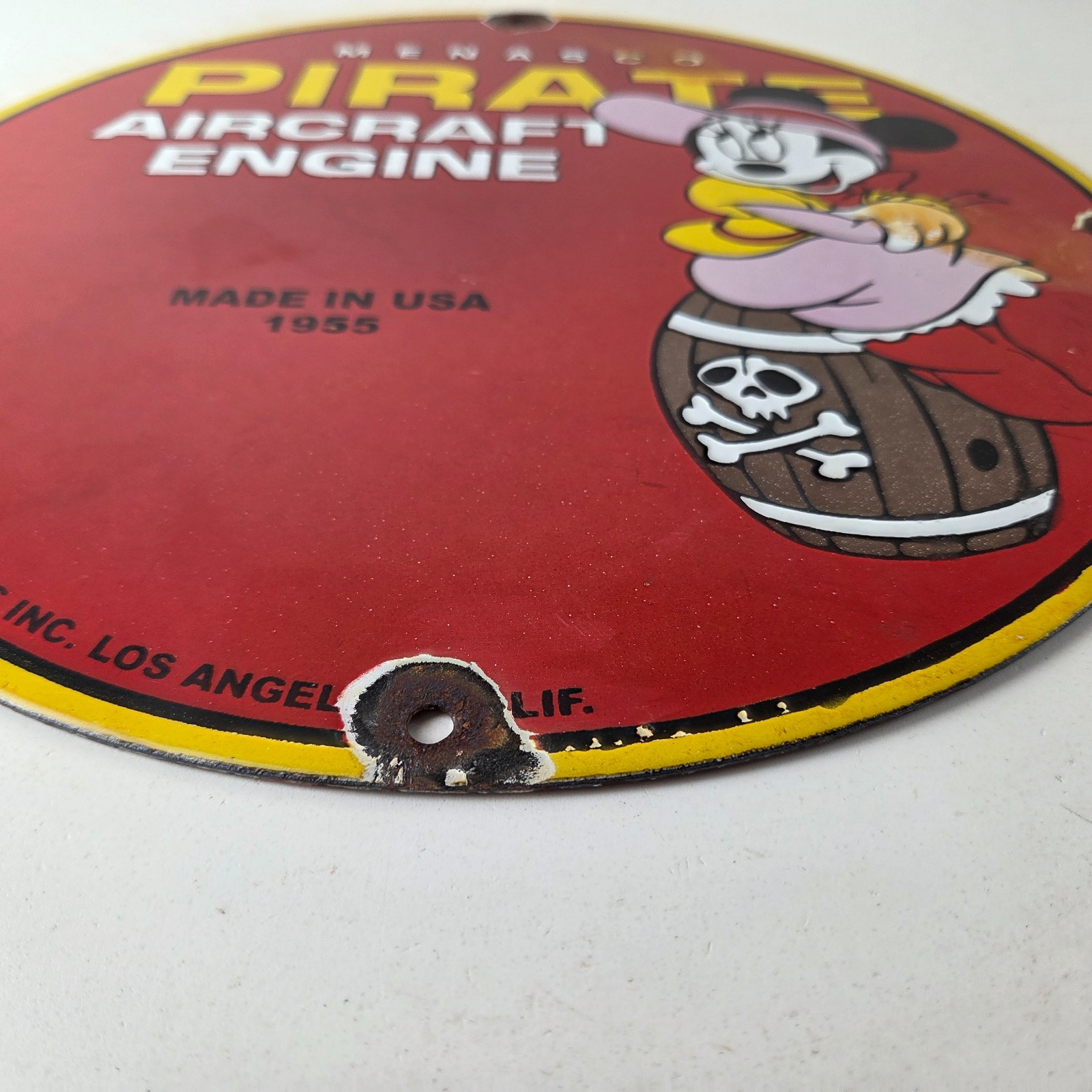 Vintage Menasco Aircraft Engine Sign – Minnie Mouse Airplane Porcelain Gas Sign