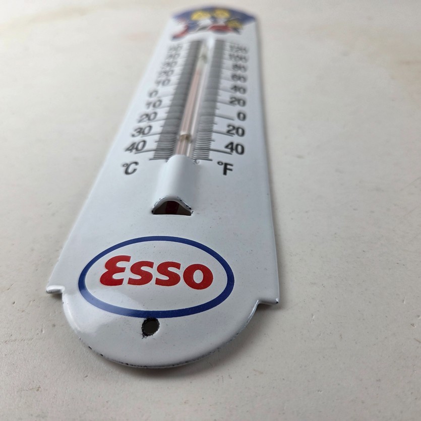 Vintage Esso Gasoline Sign – Service Pump Ad Sign on Porcelain Thermometer
