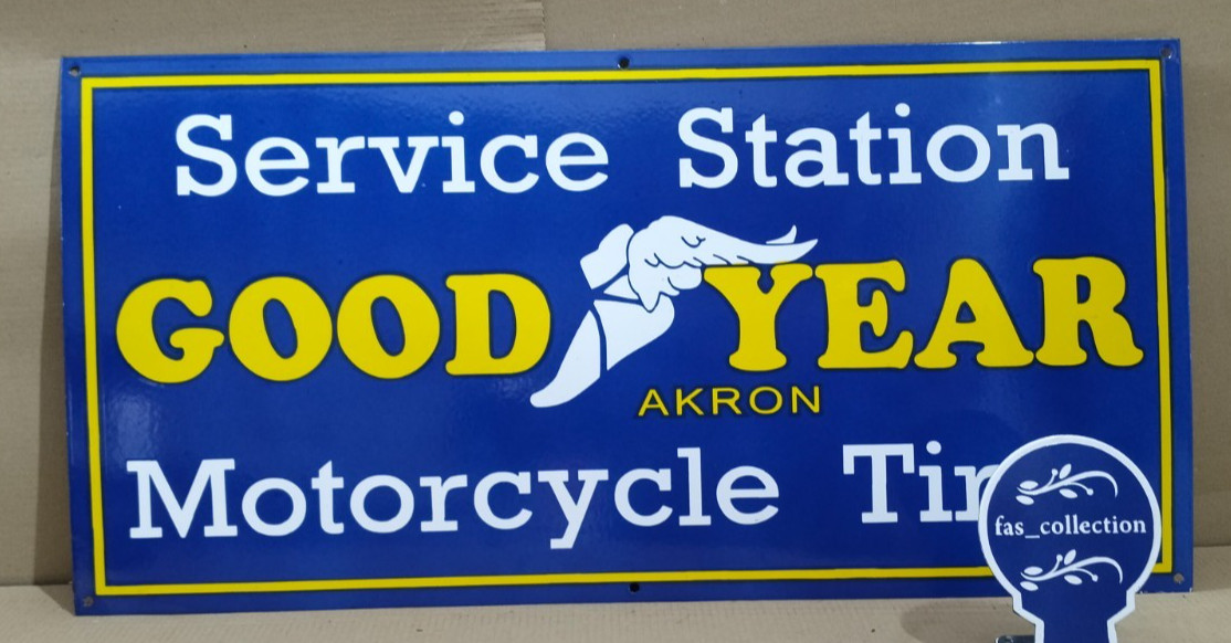 Good Year Motorcycle Tires Porcelain Enamel Sign 36 x 18 Inches 1 Sided