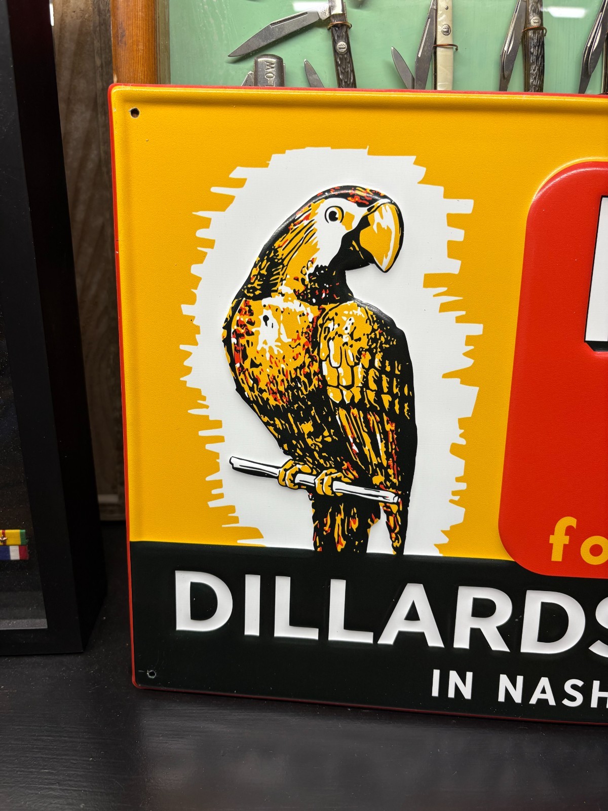 “POLL-PARROT SHOES” EMBOSSED METAL ADVERTISING SIGN, (23.5″x 11.5″) NICE COND